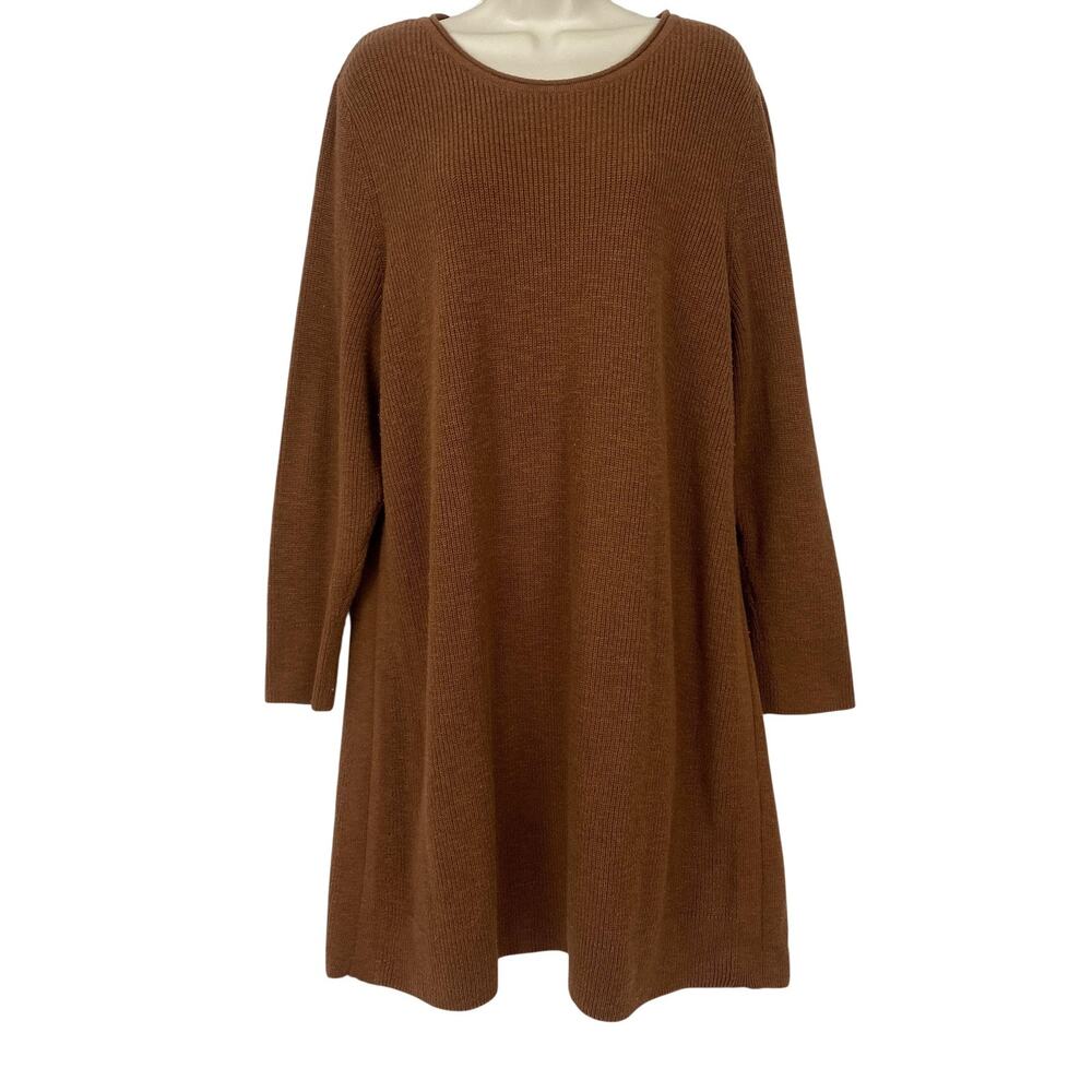 J Jill Sweater Dress Womens Petite XL Brown Ribbed Chunky Knit Long Sleeve PXL